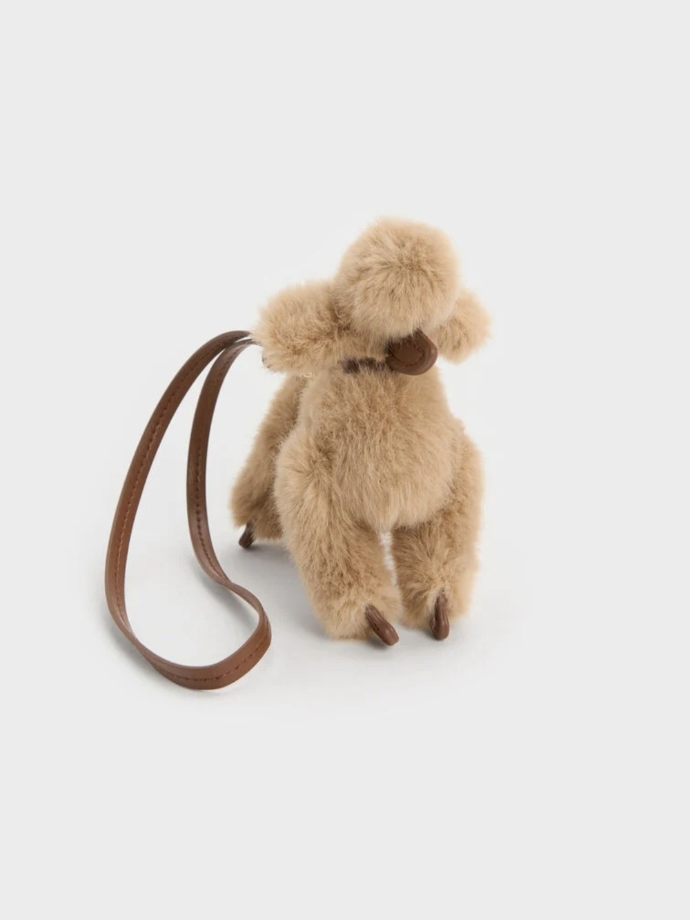 Plush Poodle Bag Charm Keychain in Tan with Brown Strap